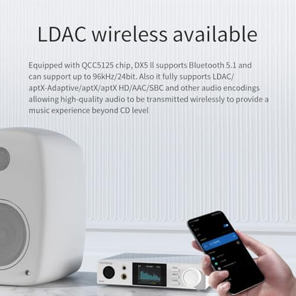 Topping DX5 II Fully Balanced DAC Headphone Amplifier 7600mW, ES9039Q2M x 2 Chip DSD512 768kHz DAC Amp Combo, USB/Optical/Coaxial/Bluetooth to RCA/XLR Line/6.35mm/4.4mm/4-pin XLR Earphone Amps (Black) - color: Black