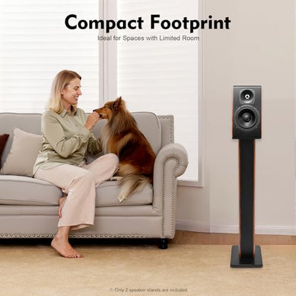 2PCS Bookshelf Speaker Stands, 34'' Universal Floor Speaker Stand Pair, 132 lbs Load Capacity, Dark Wood Grain Finish for Home Theater Bookshelf Speakers and Studio Monitors