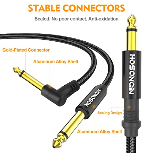 HOSONGIN Guitar Cable 15 feet 2 Pack - 1/4 Inch Electric Instrument Cable Bass AMP Cord for Electric Guitar, Bass Guitar, Electric Mandolin, Pro Audio - Black Nylon Braided, 24K Gold Plated Plug - size: 15 Feet, style: 1/4" TS Mono Guitar Cable