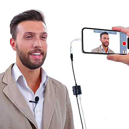 IK Multimedia iRig Mic Lav Lapel Microphone, omnidirectional Condenser lavalier Microphone with 1/8" TRRS Jack, Headphone Out and Daisy-Chaining for iPhone, iPad, Android, Mac, PC - size: Single
