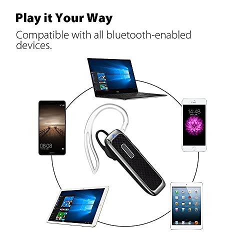 Bluetooth Headset, Hands-Free Wireless Earpiece w/ 18 Hours Playtime and Noise Cancelling Mic for iPhone Samsung Android Cellphone Truck Driver-2Pack