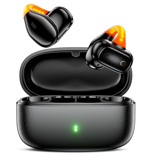 Open Ear Sport Earbuds, Clip on Bluetooth Headphones for Running Workout | Wireless Bone Conduction Earphones with Secure Fit Comfortable, Built-in Mic for Calls, Lightweight Headset for iPhone, Black