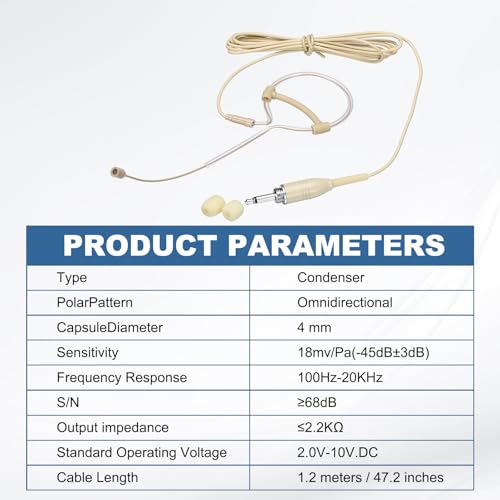 MECCANIXITY Ear Hook Headset Microphone, Single Over Ear Set Hanging Omnidirectional Wired Audio Condenser Microphone Headset with 3.5mm Thread Screw Plug 3.9ft Cable, Beige - color: Beige, style: 3.5mm Thread Screw Plug