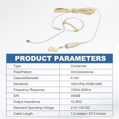 MECCANIXITY Ear Hook Headset Microphone, Single Over Ear Set Hanging Omnidirectional Wired Audio Condenser Microphone Headset with 3.5mm Thread Screw Plug 3.9ft Cable, Beige - color: Beige, style: 3.5mm Thread Screw Plug