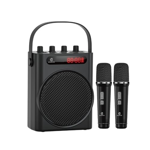 ZOWEETEK 60W Voice Amplifier with 2 Wireless Microphones | PA System, Karaoke Machine, Portable Speaker, Support TF/USB/Aux/Guitar, Rechargeable, for Speech/Class/Karaoke