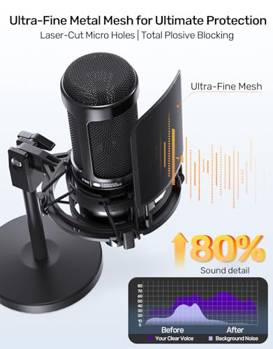 Metal Mesh Pop Filter for Audio-Technica AT2020 Series | Black Metal Mesh Windscreen Cover, Condenser Studio Microphone Shield and Guard for Audio-Technica AT2035/AT2050/AT8458