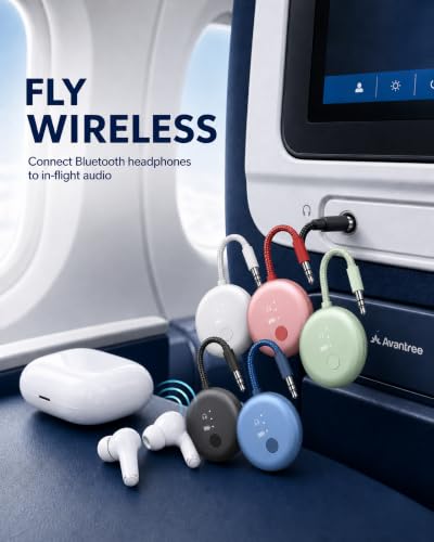Avantree SoundJet R1 - Airplane Bluetooth Adapter for AirPods, 25H | Qualcomm aptX Adaptive & HD, dual-headphone pairing, 25-hour battery, USB-C charging, and single/dual airline plugs - color: 7. Set of 5-Color