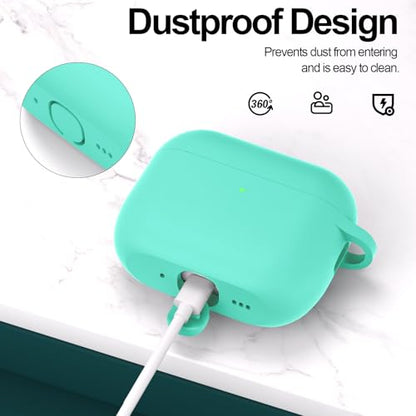 Compatible with AirPods Pro 3 Case, Protective Soft Silicone Cover with Keychain Cleaning Kit for Women Men for Apple AirPods Pro 3rd Generation(2025), Front LED Visible, Mint Green - color: C-Mint Green