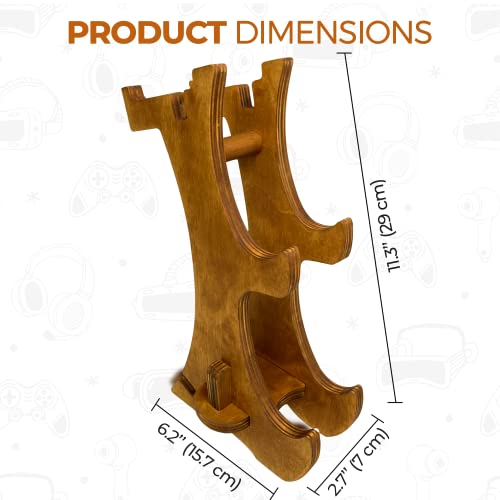 Wooden Controller Stand - Dual Game Controller Holder | Headphone Hanger, Phone Stand, Universal Gaming Accessories, Portable Headset Storage Organizer