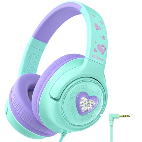 iClever C371 아동용 헤드폰 코드 포함, 남학생 여아 여행 선물 | SafeSound Tech3.0, 스테레오 사운드, 3.5mm 잭, 접이식, 내구성 있는 헤드밴드, 아동용 안전 유선 헤드폰, 크림 그린 - color: 크림 그린