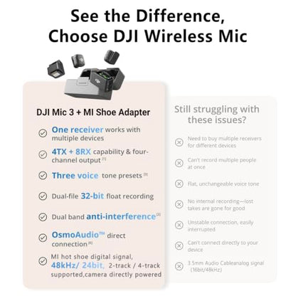 DJI Mic 3 (2TX+1RX+Charging Case), All in one Mic with Hot Shoe for Sony