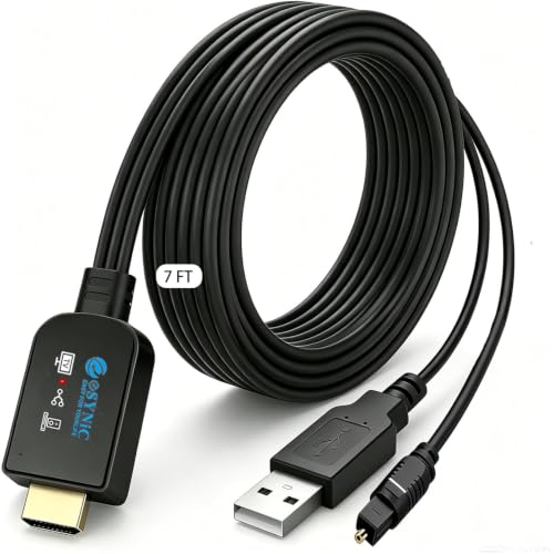 eSynic 192KHZ HDTV ARC/eARC to Old Optical Soundbar Converter-USB Power | 7 ft Long Compact Cable Design-Easy to Setup-Support PCM/Dolby5.1/DTS 5.1 Audio Formats-Necessary to Setup On TV - size: 7 ft Cable Long