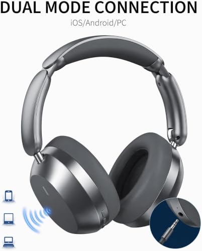 Wentronic Y04 Bluetooth Headphones Active Noise Cancelling Wireless Over Ear Headphones Foldable High Sound Quality Headphones with Soft Ear Cushion for Travel - Grey - color: Grey