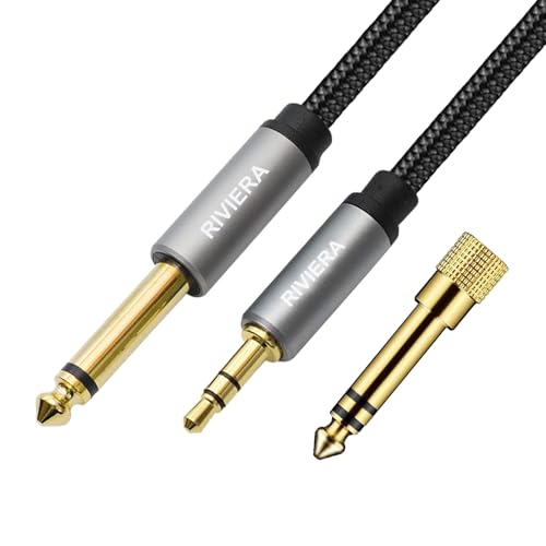RIVIERA 6FT/1.8M Audio Cable 3.5mm 1/8" TRS to 6.35mm 1/4" TS Braided Sheild Pure Copper Wire and 24K Gold Plated Low Noise Cable with Braided Nylon Jacket for Digital Players & Musical Instruments - color: 1/4-1/8 TRS Black, size: 6FT/1.8M