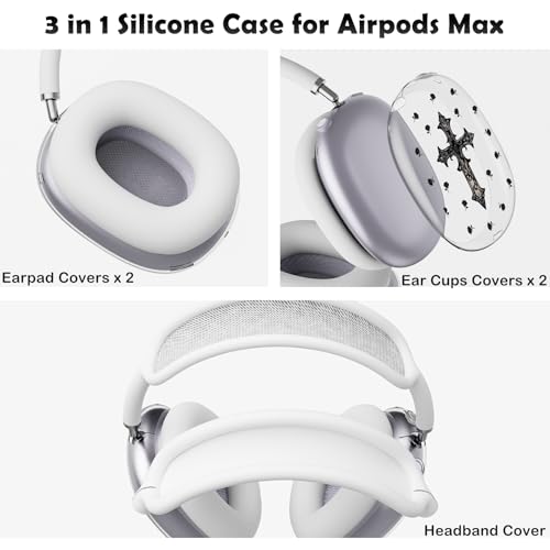 for AirPods Max Headphones Cross Rose Ear Covers for AirPods Max 2 | Cool Clear Ear Cups Cover | White Silicone Ear Pad Case Headband Cover for Apple AirPods Max 2/1 (2026/2024/2020) - color: Cross C/White