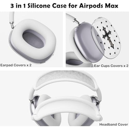 for AirPods Max Headphones Cross Rose Ear Covers for AirPods Max 2 | Cool Clear Ear Cups Cover | White Silicone Ear Pad Case Headband Cover for Apple AirPods Max 2/1 (2026/2024/2020) - color: Cross C/White