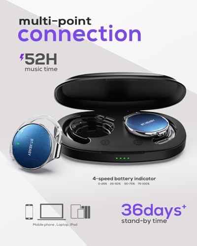 Micool On Ear Bluetooth Headphones, Open-Ear Headphones Wireless with 4-Mic ENC for Crystal Clear Calls, 52H Total Battery, Dual Device, Sport Clip On Headset for Running & Travel (Black & Blue) - color: Black & Blue