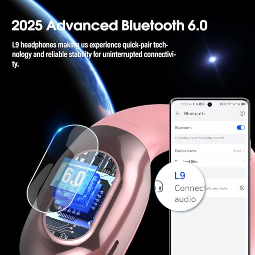 Open Ear Headphones Bluetooth 6.0 Immersive Stereo, 2026 Wireless Sports Earbuds with Wide Area Tap, 45Hrs Lightweight Comfort Ear Buds with ENC Mic, IPX7 Waterproof Earphones for Gym/Running Rose - color: Rose