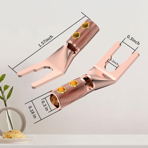 4PCS Spade Connector,45 Degree Pure Copper Audio Fork Y Spade Plug DIY with Heat Shrink Tubing and Hex Wrench,Dual Screw Locking Speaker Cable Plug for Speaker Cables (Knurled) - color: Pure Copper Knurled Style