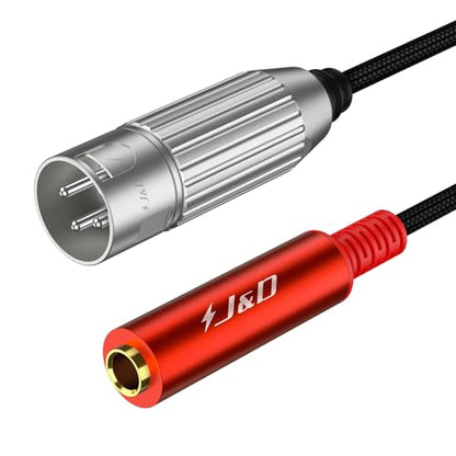 J&D 1/4" Female to XLR Male Stereo Audio Cable, Balanced Quarter Inch TS/TRS to XLR 3 Pin Interconnect Cable, Nylon Braided, 1 ft, Red - size: 1 ft