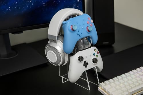 Headphone Stand and Controller Stand-2-in-1 Headset Holder & Dual Gamepad Organizer for Desk, Universal Gaming Desk Accessories for PS5, Xbox Series X/S, Switch - Clear Acrylic