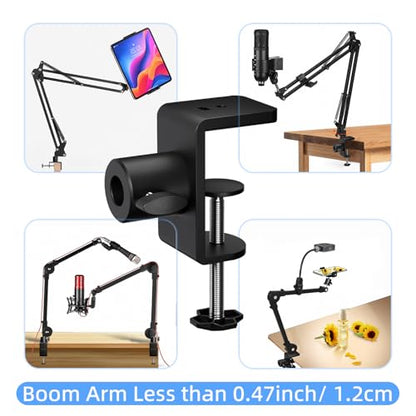 Desk Clamp for Microphone, Heavy-Duty Metal Mic Boom Arm C Clamp | 2 Way Mount 12mm Hole Table Clamp for Magnifying Light, Phone and Tablet Stand, Lamp Base, Fits Up 5.5cm Desktop Thickness - size: XZ007