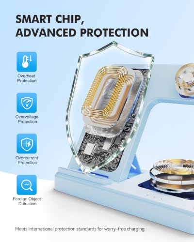 3-in-1 Charging Station for Samsung, Foldable Wireless Charger Stand | Android Phone and Watch Charger for Samsung S26/S25/S24/S23/S22/S21, Note 20/10, Z Fold 6/5, Galaxy Buds and Watch-Blue - color: Blue