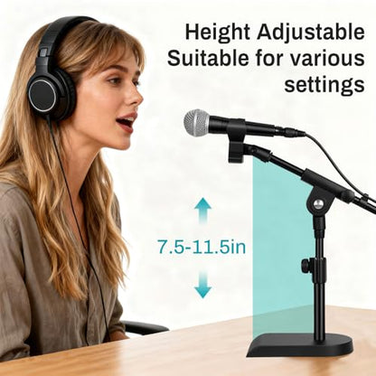 AODSK Desktop Microphone Stand,Height-Adjustable,Compatible with Most Mics | Includes Mic Clip, 5/8"-To-3/8" Adapter, Non-Slip Base, and Height-Adjustable, Perfect for Streaming, Vocals, Studio Use