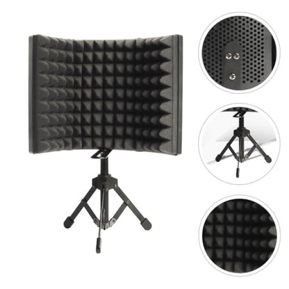 MAGICLULU Microphone Windshield Isolation Shield with Absorbent Foam, Small Three-panel Soundproof Mic Cover with Desktop Stand for Studio Recording and Vocal Noise Reduction
