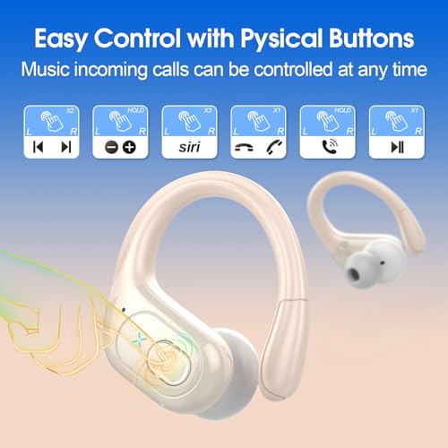 Wireless Earbuds 75H Bluetooth 5.4 Sport Headphones with Earhooks, Camel | IPX7 Waterproof In-ear Buds Feature ENC Noise Cancelling Mic & Deep Bass. Stereo Sound Device for Gym Running Workout - color: Camel