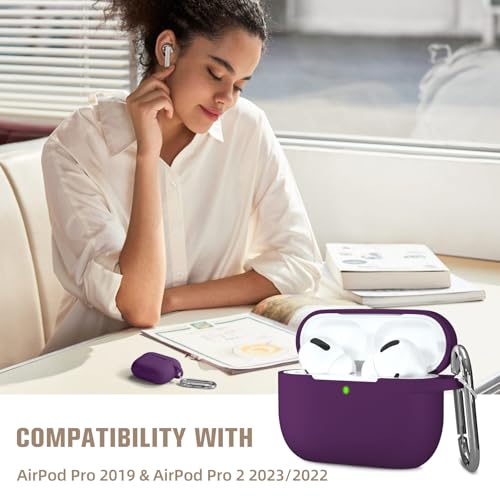 Hamile Compatible AirPods Pro Case Protective Silicone Case Shockproof Cover Skin for Apple AirPod Pro 2019 Charging Case, with Keychain, Purple - color: Plum