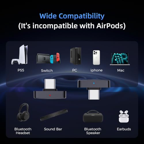Questyle QCC Dongle Pro2 [MFi Certified] USB-C Bluetooth 6.1 Audio Adapter | Bluetooth Transmitter with LE Audio, LDAC,LHDC,aptX Lossless&aptX-Adaptive,Auracast, Wireless Dongle for PS5/Headphones/PC