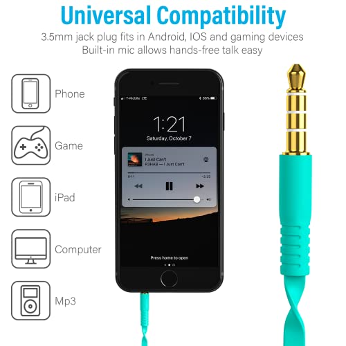 Wired Earbuds with Microphone, Earphones in-Ear Headphones HiFi Stereo, Powerful Bass and Crystal Clear Audio, 3.5mm Headphone for iPhone, Android Phones, MP3, Laptop, Computer (Teal) - color: Teal