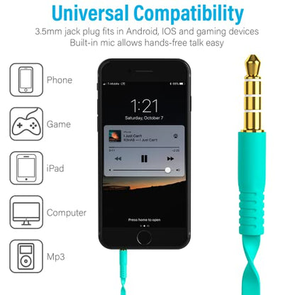 Wired Earbuds with Microphone, Earphones in-Ear Headphones HiFi Stereo, Powerful Bass and Crystal Clear Audio, 3.5mm Headphone for iPhone, Android Phones, MP3, Laptop, Computer (Teal) - color: Teal