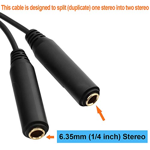 Tisino 6.35mm(1/4 inch) TRS Jack Cable Headphone Splitter 2 Way, 20cm | 1/4" TRS Stereo Jack Splitter Cable, 6.35mm Male to 2 Female Y Lead for Guitar, Mixer, Studio, Gold-plated/OFC