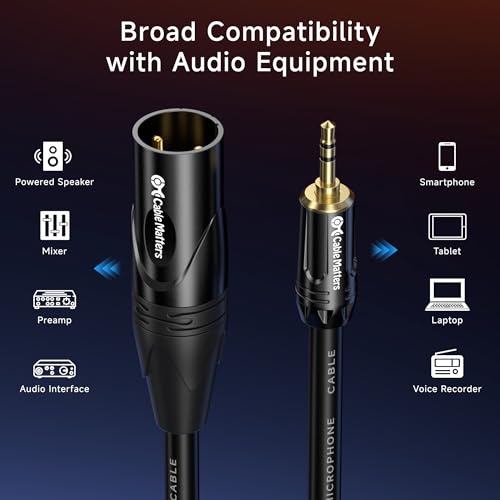 Cable Matters 3.5mm to XLR Cable, Male to Male, 3ft | XLR to 1/8 Inch Cable, Compatible with iPod, MP3 Player, Laptop, Voice Recorder, Not for Microphone Use, Black - size: 3 Feet