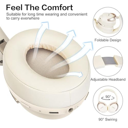B8 Bluetooth Headphones Over Ear, 6 EQ Music Modes and 50H Playtime Deep Bass Wireless Headphones with Mic, Lightweight Folding HiFi Stereo Headset for iPad/Travel/Tablet/PC/Home Beige White - color: Beige White