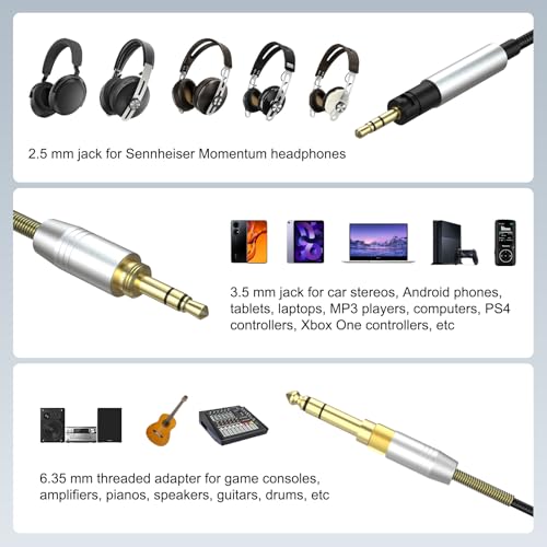 Momentum 4 Audio Cable Compatible with Sennheiser Momentum 4, Momentum 3, Momentum 2.0, HD1 On-Ear, HD 400S, HD 450BT, PXC 550, PXC 550-II, ACCENTUM Plus Headphones with 6.35mm Adapter, 6.6ft