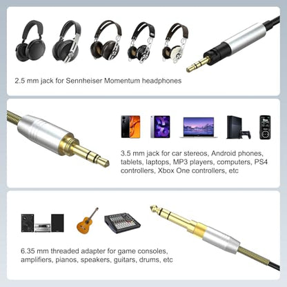 Momentum 4 Audio Cable Compatible with Sennheiser Momentum 4, Momentum 3, Momentum 2.0, HD1 On-Ear, HD 400S, HD 450BT, PXC 550, PXC 550-II, ACCENTUM Plus Headphones with 6.35mm Adapter, 6.6ft