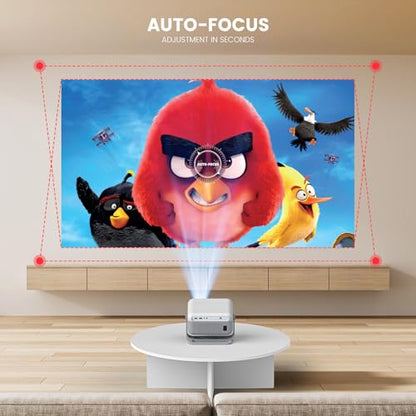 【Officially-Licensed APP & Native 1080P】Mini Projector with WiFi and Bluetooth, 4K Portable Projector with stand, Auto Focus&Keystone, Smart Projector for Outdoor/TV /Smartphone/Laptop - size: XL