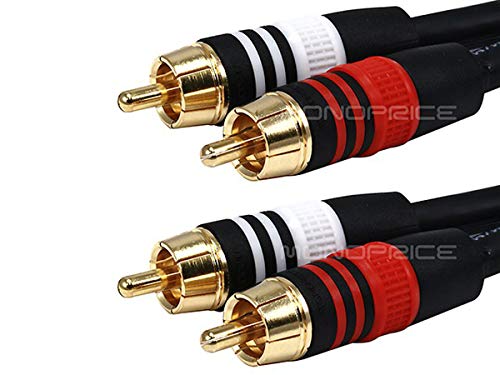 Monoprice Premium Two-Channel Audio Cable - 3 Feet - Black | 2 RCA Plug to 2 RCA Plug 22AWG, Male to Male - size: 3ft