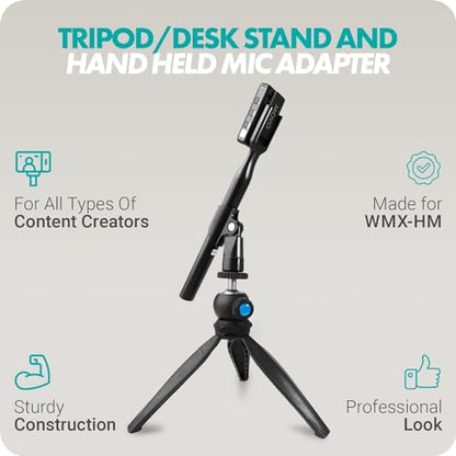Movo HMT-2 Tabletop Tripod Microphone Stand for Movo WMX-HM and Rode Interview Go Handheld Wireless Mic Adapters. Perfect for Podcasting, Vlogging, Content Creators, and More