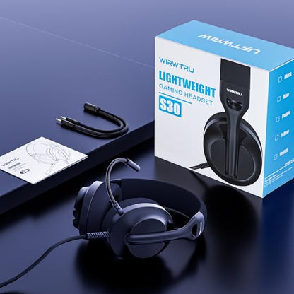WIRWTRU Wired Gaming Headset for PS5, Xbox, Xbox Series X|S, PC, PS4 | 198g Lightweight Design, Noise Cancelling Microphone, Soft Earmuffs, 3.5mm Jack for Gaming & Work - color: Black