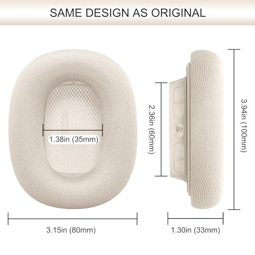 GEVO Upgraded Ear Cushions Replacement Earpads for AirPods Max 1 & 2 Headphones, Mesh Fabric Ear Pads Ear Covers Cups with Memory Foam and Magnet for AirPods Max 1 & 2 (Starlight) - color: Starlight