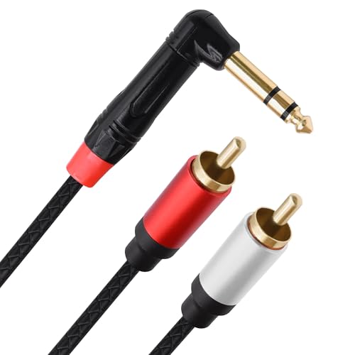 1/4 6.35mm TRS to 2 RCA Audio Splitter Cable Adapter 0.5M | Stereo Y Cable,Angle 6.35mm to Dual RCA Male,for CD/DVDs Speakers Amplifiers