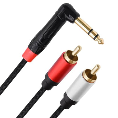1/4 6.35mm TRS to 2 RCA Audio Splitter Cable Adapter 0.5M | Stereo Y Cable,Angle 6.35mm to Dual RCA Male,for CD/DVDs Speakers Amplifiers