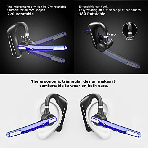 Bluetooth Headset V5.0, Wireless Bluetooth Earpiece 24Hrs HD Calling,CVC8.0 Dual Mic Noise Cancelling, Hands-Free Bluetooth Earphone for Driving/Business/Office (Blue)