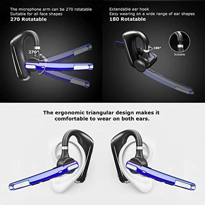 Bluetooth Headset V5.0, Wireless Bluetooth Earpiece 24Hrs HD Calling,CVC8.0 Dual Mic Noise Cancelling, Hands-Free Bluetooth Earphone for Driving/Business/Office (Blue)