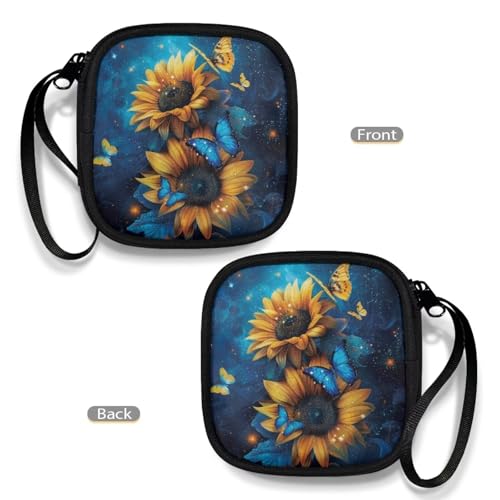 1 Pack Lightweight Headset Carrying Pouches Headphone Storage Bag for Overhead Headphones Gaming Headsets with A Smooth Zipper Hand Belt(Butterfly Sunflower) - color: Butterfly and Sunflower
