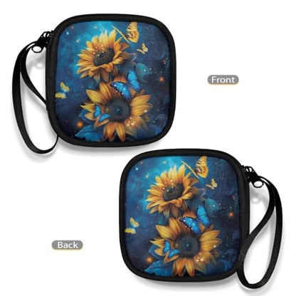 1 Pack Lightweight Headset Carrying Pouches Headphone Storage Bag for Overhead Headphones Gaming Headsets with A Smooth Zipper Hand Belt(Butterfly Sunflower) - color: Butterfly and Sunflower